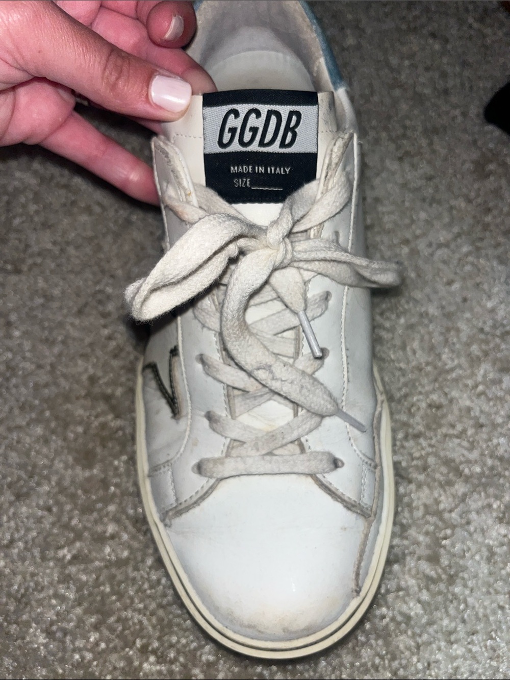 Golden Goose White Leather Sneakers with Blue Heel and Star Accent - Picture 3 of 7